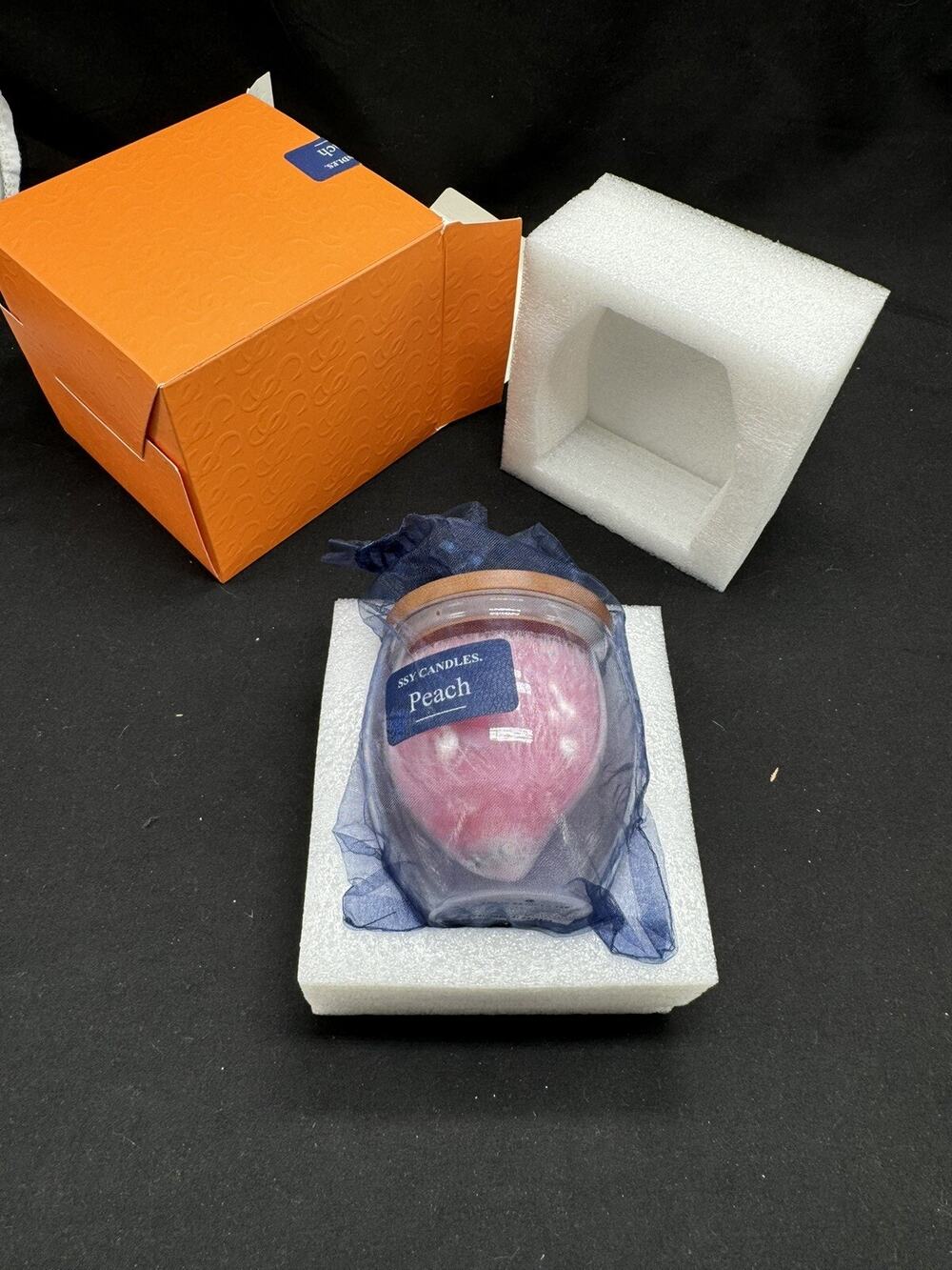 SSY Candles Wood Wick Hand Poured Peach Scented Candle NIB